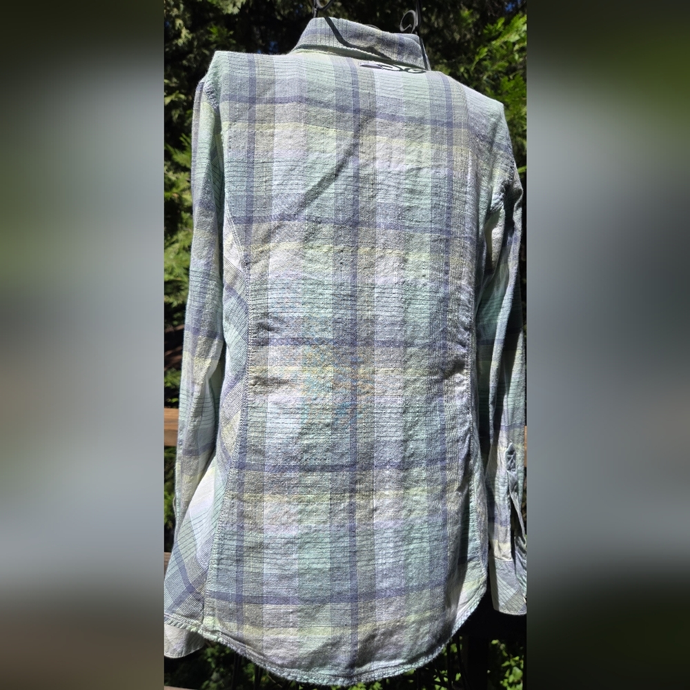 Columbia Mint & Blue Plaid Button-Down Long Sleeve "Sierra Nevada" Shirt SzM - Picture 7 of 10